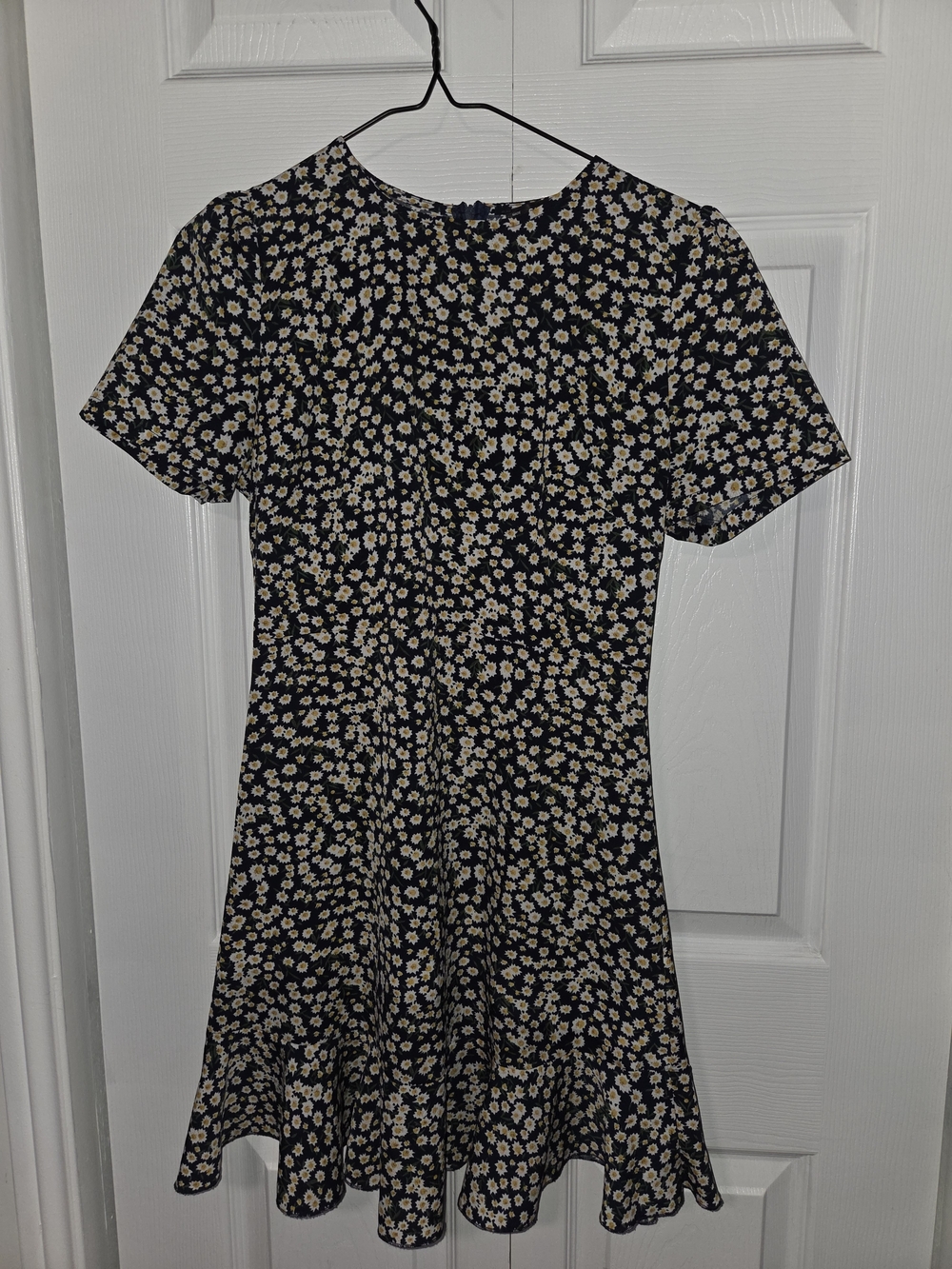 SHEIN Navy Blue Daisy Print Short Sleeve Fit & Flare Dress